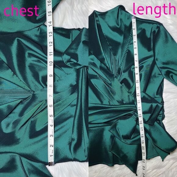 NWT|Onyx Nite Emerald Green Wrap Front Bow Top, SMALL - Picture 6 of 7